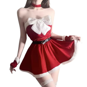 Christmas Strapless <b>Red</b> Dress Set With <b>Bow</b> A-Line Satin Skirt Holiday Party Outfit - Product Image 5