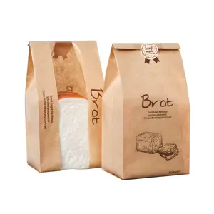 Recyceltes benutzer definiertes Logo Papier Lebensmittel verpackung Biologisch abbaubare Stand Up Brown Kraft Brot Papiertüte mit Fenster