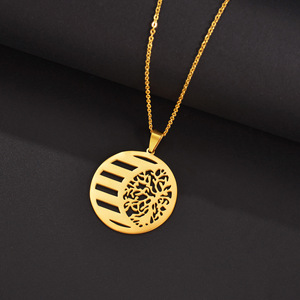 Collier avec <span class=keywords><strong>pendentif</strong></span> <span class=keywords><strong>arbre</strong></span> <span class=keywords><strong>de</strong></span> <span class=keywords><strong>vie</strong></span> gravé sur mesure Qiuhan, en acier inoxydable, personnalisé avec des noms - Product Image 4