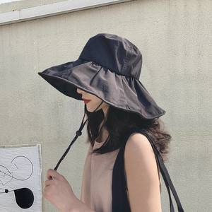 Women's <b>Summer</b> Sun <b>Hat</b> <b>Straw</b> Woven Anti-Ultraviolet Bucket <b>Hat</b> with Big Brim Seaside Black Glue Breathable Visor for Children - Product Image 3