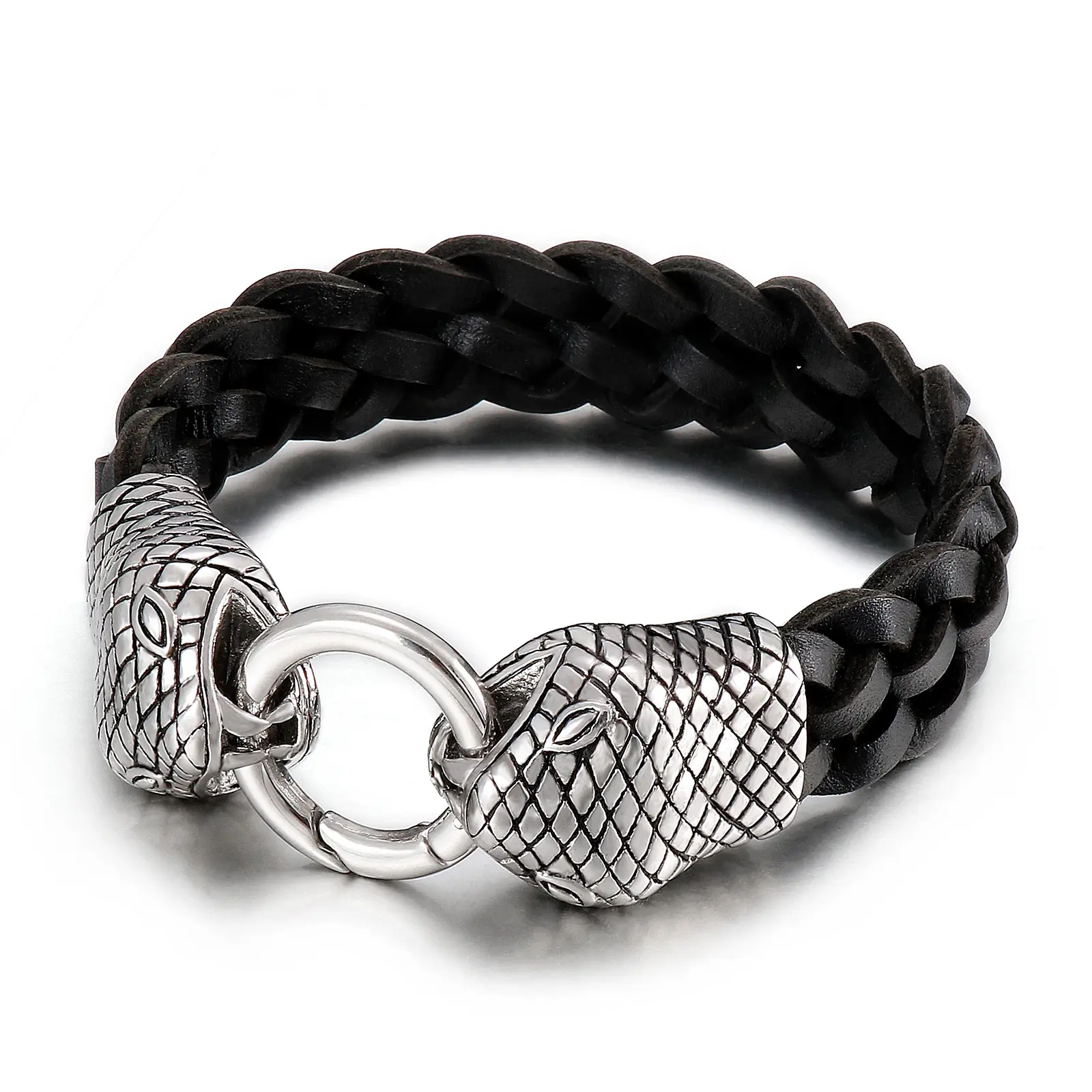 Bracelet à breloque en cuir pour homme, bijoux en acier inoxydable, Style tête de serpent, Unique, vente en gros