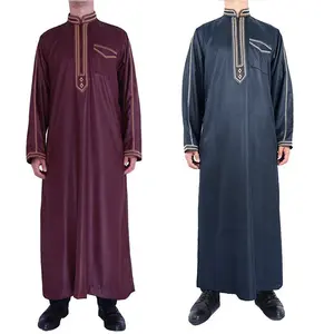 Middle East Style Muslim Islamic Clothing Long Sleeved Arabic Dubai Ramadan Thobe Abaya Solid Ethnic Design with Loose Zipper
