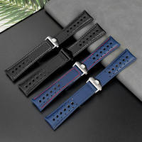 Profitez d'un joli bracelet de montre de luxe 22mm bracelet de rallye en cuir de veau véritable bleu VINTAGE bracelet de montre de remplacement en cuir véritable