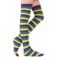 Chaussettes de costume fines et longues à rayures pour femmes, au-dessus du genou, pour le Mardi Gras