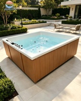 Spa de jardin autoportant carré moderne en acrylique pour 4-5 personnes, chauffé, avec drain intégré, massage, bain à remous et cascade