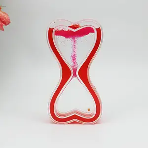 Promotional Kids Toys Mini Upflowing Liquid Oil Timer Red Color Floater Plastic Sand Hourglass