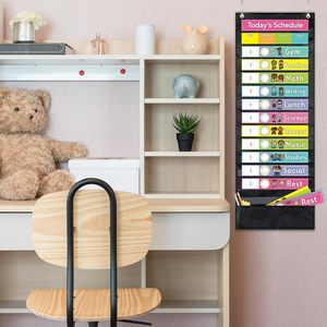 Tabla de horarios diarios de bolsillo de 13 x 35.5 pulgadas con 13 bolsillos y 24 tarjetas para la gestión del tiempo - Product Image 5