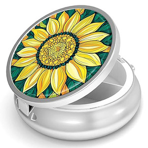 Bestseller - Boîte à pilules avec miroir - Créative, portable, ronde, 3 compartiments, miroir en métal, images personnalisées imprimées disponibles, vente en gros d'usine - Product Image 2