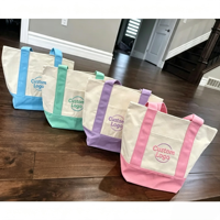 Sac shopping rose pastel personnalisé avec logo brodé, poignée renforcée, tendance