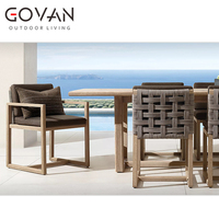 Table à manger rectangulaire en teck massif de style jardin extérieur de luxe, mobilier de patio haut de gamme pour les rassemblements familiaux et les fêtes