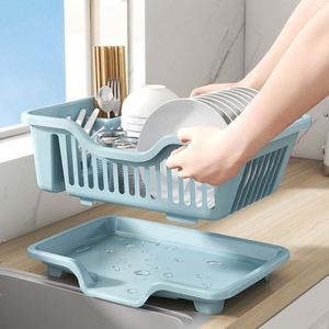Égouttoir à vaisselle de cuisine avec plateau de drainage, organisateur de bols et assiettes en plastique, support de comptoir pour ustensiles, rangement pour couverts, égouttoir de comptoir - Product Image 1