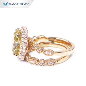 Tianyu Set Cincin Emas Pernikahan, Disesuaikan Moissanite Kuning Potongan Berpendar 3ct - Product Image 4