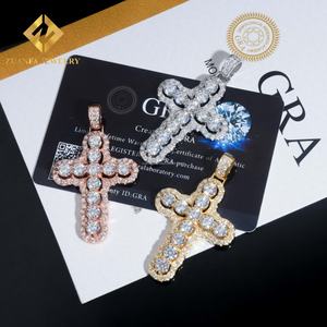 Nuevo Producto: Collar con Colgante de Cruz de Diamantes de Plata 925 con Incrustaciones de Moissanita Colorida, Certificado GRA, Estilo Hip Hop - Product Image 3