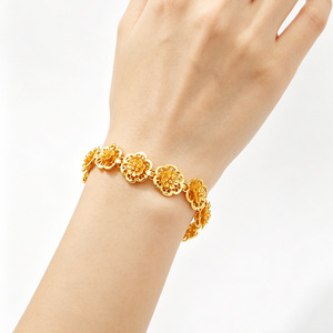Bracciale con ciondolo a forma di peonia in stile etnico vietnamita, placcato oro 24K, in ottone, per l'autunno, con peonia 3D rigida, portafortuna, per donne e ragazze - Product Image 3