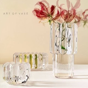 Ensemble de vases en verre transparent texturé moderne, motif côtelé, verrerie décorative de luxe pour la maison, table, hôtel, restaurant - Product Image 3