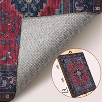 Tapis d'appoint vintage bohème oriental vieilli, grand format, bordeaux marine, lavable, antidérapant, pour salon, chambre à coucher, décoration de chevet