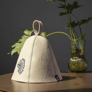 Sauna en laine sur mesure beige avec logo brodé sur mesure Chapeau de sauna en laine - Product Image 6