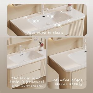 <span class=keywords><strong>Mobile</strong></span> <span class=keywords><strong>Bagno</strong></span> Sospeso Stile Crema con 2 Cassetti, Lavabo Integrato in Ceramica e Specchio Smart LED Antiappannamento - Product Image 5