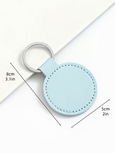 Custom Engraved Logo Metal <b>Personalized</b> <b>Key</b> <b>Ring</b> Accessory Pu Leather Round Shape Keychain Gifts for Men Women - Product Image 3