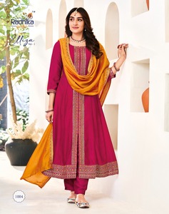 Tela de seda Vichitra de bordado y trabajo hecho a mano para pantalón Kurti de fiesta con estampado de flores Dupatta - Product Image 5