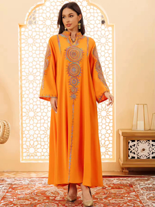 Tradicional Oriente Medio modesto Abaya árabe Dubai bordado modesto Hijab <span class=keywords><strong>bata</strong></span> otoño talla única poliéster Jalabiya vestido de casa - Product Image 5