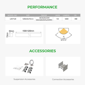 CGT Stock 40W 3CCT 1.2m Modern Black White Pendant <strong>Lighting</strong> Suspended Surface Mounted Lamp <strong>Office</strong> Indoor Led Linear <strong>Light</strong> - Product Image 6