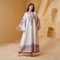 Robe musulmane élégante et luxueuse sur mesure, longueur cheville, en polyester respirant, à motif floral, col en V, manches longues, coupe ample, idéale pour l'été