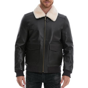 Veste de motard en cuir véritable de mouton avec fermeture éclair Dean Shearling pour homme avec doublure matelassée et poches en peau de mouton Toile personnalisable - Product Image 3