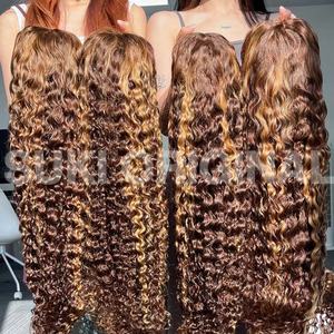 30 <span class=keywords><strong>inch</strong></span> mật độ 250 làm nổi bật mật ong nâu xoăn HD ren phía trước tóc giả tóc con người 13x4 13x6 Ombre màu nước sâu sóng tóc giả phía trước - Product Image 3