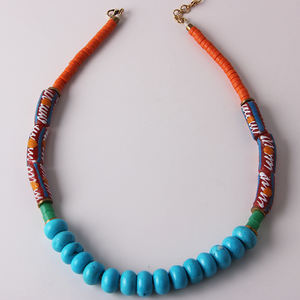新着天然樹脂真鍮ディスクカラフルなビーズネックレス女性カスタムロングチョーカーブライダルネックレス - Product Image 6