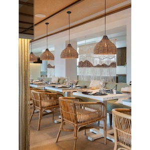 Lustre en rotin à trois têtes E27, luminaire suspendu rond pour restaurants, hôtels, décoration de salon - Product Image 3