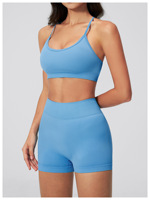 Soutien-gorge de yoga sans couture pour femme, logo personnalisable, design dos évidé, nouvelle couleur, haut de fitness pour femme, soutien-gorge bleu