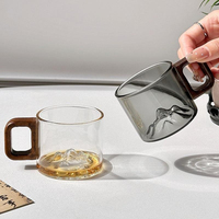 Mug en verre borosilicate de haute qualité avec poignée en bois, capacité de 100 ml, sans BPA, anti-fuite, compatible lave-vaisselle et micro-ondes, design moderne pour le bureau