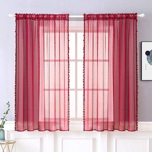 Rideaux transparents pour chambre à coucher de filles, Voile Pom Pom, 2 panneaux - Product Image 6
