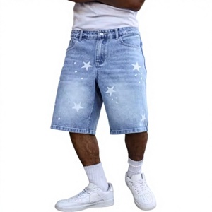 Mens blue denim shorts for spring and summerwith stars printed on the legsare stylish and simple to <b>match</b> - Product Image 1