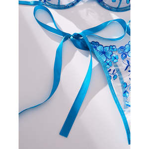 Ensemble soutien-gorge et culotte en dentelle bleue à imprimé floral, tailles XL, M, L, S, lingerie sexy pour femme - Product Image 3