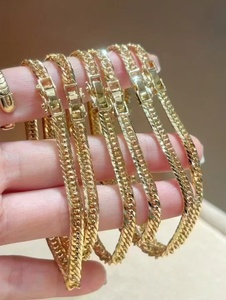 Bijoux en <span class=keywords><strong>or</strong></span>, <span class=keywords><strong>bracelet</strong></span> chaîne gourmette plaqué <span class=keywords><strong>or</strong></span> 18 carats, design à maillons plats à 6 facettes, bijoux en <span class=keywords><strong>or</strong></span> AU750 pour femmes - Product Image 3