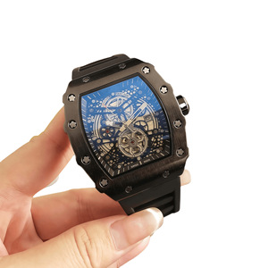 <b>Black</b> ceramic barrel <b>watch</b>, double tourbillon <b>watch</b>, fashion sports racing quartz <b>watch</b>, curved mirror men's <b>watch</b> - Product Image 6