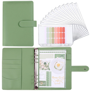 Carnets à anneaux en cuir PU A5 A6 personnalisés avec logo, 6 anneaux, avec enveloppes pour espèces, organiseur <span class=keywords><strong>de</strong></span> budget - Product Image 1