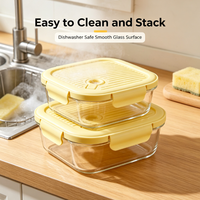 Conteneur alimentaire carré en verre borosilicate de 800 ml avec couvercle jaune à fermeture hermétique, compatible micro-ondes, pour la préparation des repas