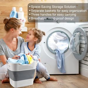 Foldable <strong>Laundry</strong> <strong>Basket</strong> with Handles Plastic <strong>Laundry</strong> Hamper with <strong>Small</strong> Storage <strong>Basket</strong> Brown - Product Image 6
