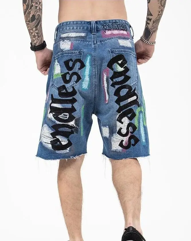 Custom Design Summer Street wear Embroidered Ripped Distressed Vintage Heavy Denim Jean Shorts for Men