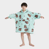 Premium personnalisé surdimensionné chaud doux confortable polaire Sherpa ours imprimer enfants hiver portable à capuche couverture avec grande poche