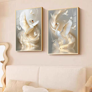 Décoration d'intérieur 3D en gros, Tableau mural moderne de luxe avec motif cygne animalier tendance, Impression HD sur papier, Peinture en porcelaine cristalline - Product Image 6