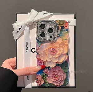 Ph227 Ins tính khí đẹp sơn dầu Hoa cho iPhone 16 Promax trường hợp điện thoại cho Iphone 15/14 Khung ống Kính phim 13 - Product Image 5