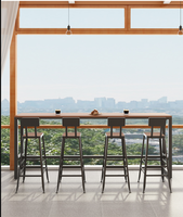 Ensemble table et chaises de bar en bois d'extérieur, table multi-bar commerciale, table haute de jardin pour villa