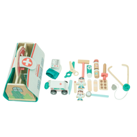Ensemble de jouets médicaux portables et pliables en bois pour enfants : ambulance, accessoires de docteur, jeux d'imitation, trousse de jeu médical à emporter