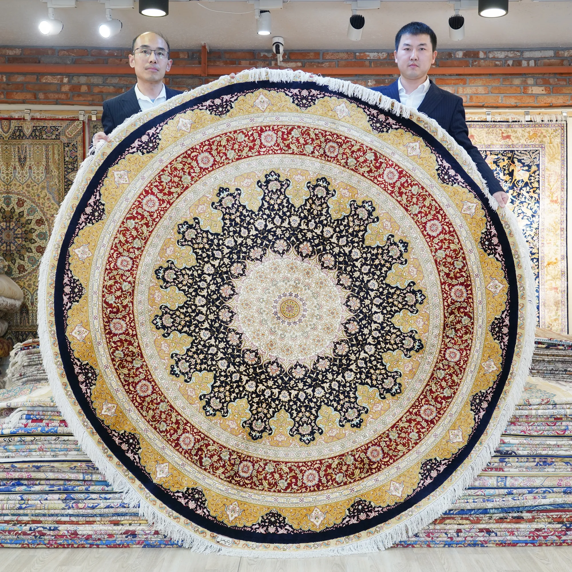 213x213cm Beautiful Floral Handmade Round Area Carpet Silk Persian Round Rugs