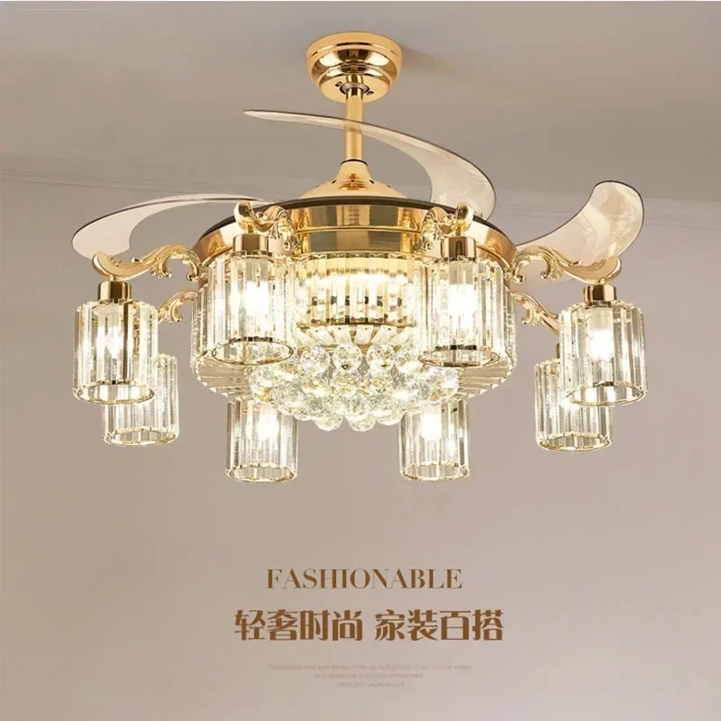 European Crystal Fan Lamp Living Room Chandelier Home Smart Bedroom Dining Ceiling Lights Nordic Simple Lamp