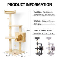 Structure d'escalade pour chat de luxe naturelle à 4 niveaux avec poteaux en sisal et maisonnette en bois, hauteur 116 cm, emballée en carton, vente en gros usine